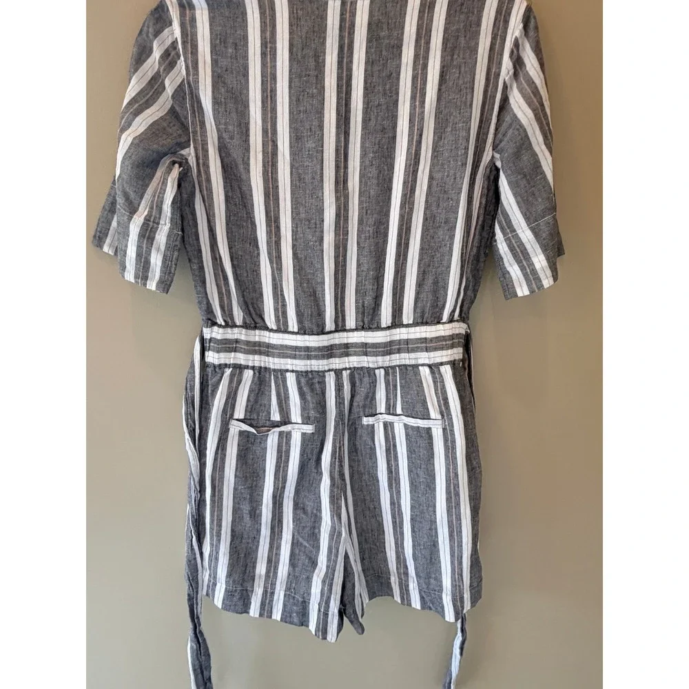 Banana Republic‎ Womens Grey White Striped Linen Cotton Romper Size 2